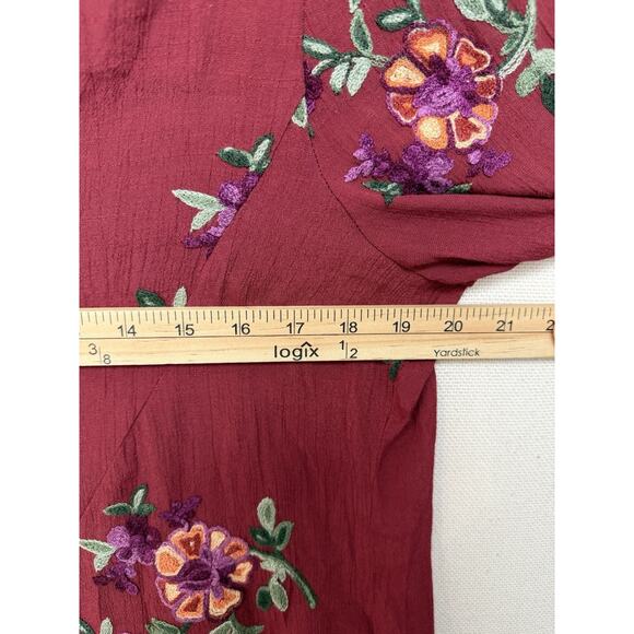 Figueroa & Flower Anthropologie Top Tunic Sz L Womens Maroon Boho Blouse Peasant - Picture 9 of 15